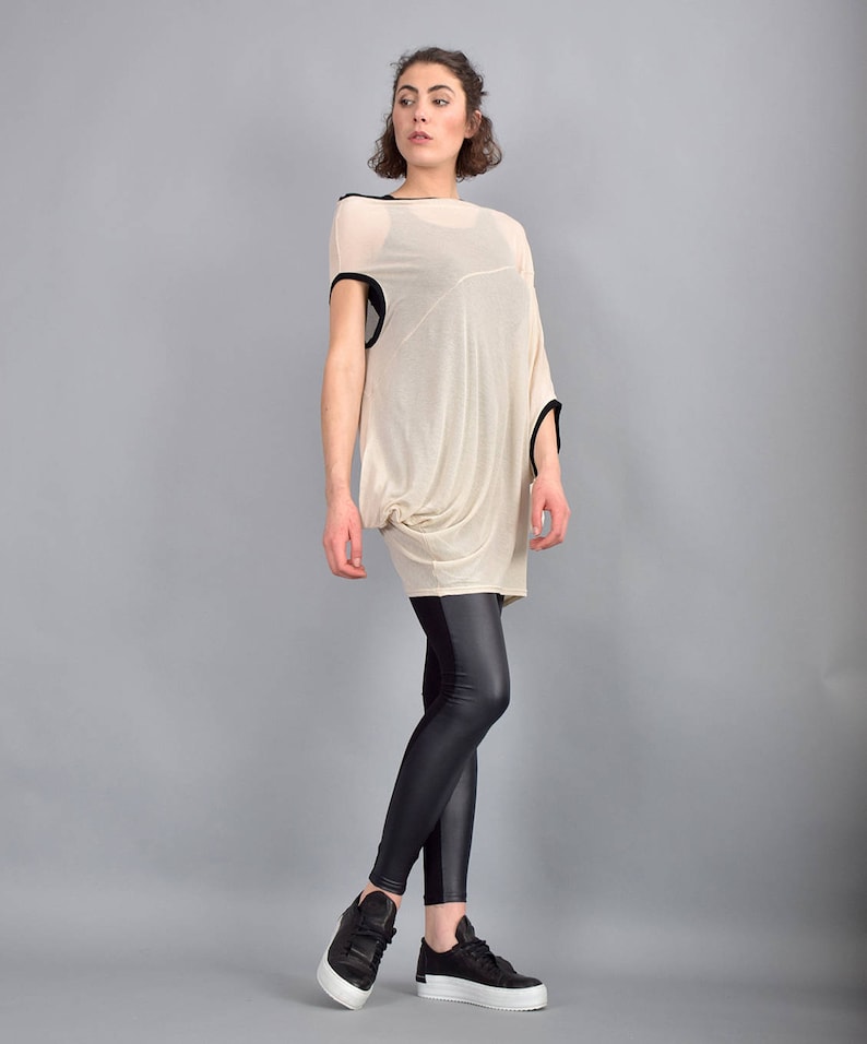 Maxi top,sheer knit top,long top,knit tunic,beige tunic,maxi tunic,plus size tunic,plus size top irregular top,mixed color top UM237PT