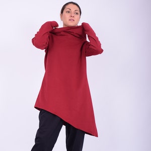 Women tunic. Cotton tunic top. Plus size. Long tunic. Red tunic.Quilted cotton tunic.Women sweatshirt.Long sleeves tunic.Made to order.274QC image 6