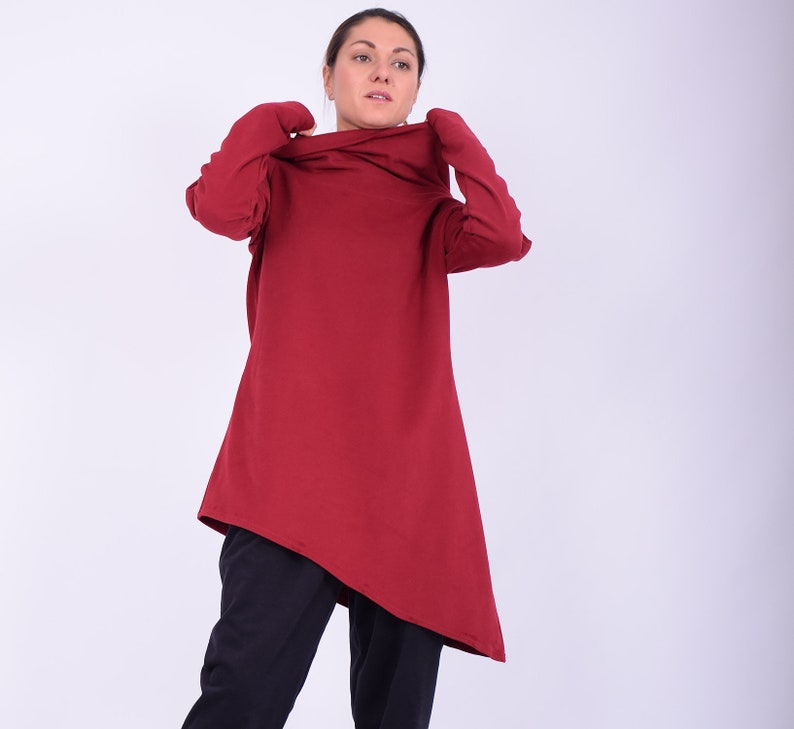 Women tunic. Cotton tunic top. Plus size. Long tunic. Red tunic.Quilted cotton tunic.Women sweatshirt.Long sleeves tunic.Made to order.274QC image 6