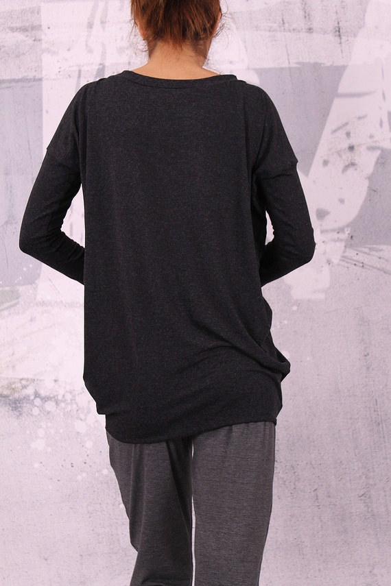 Charcoal Gray Blouse With Extra Long Sleeves, Gray Tunic, Gray Top - 017 -  Etsy Canada