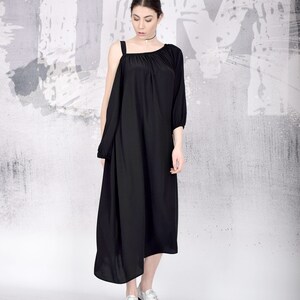 Black Maxi Dress, Long loose dress, Bare shoulders dress, Long sleeved dress, Sleeveless dress by UrbanMood - UM-100-VC