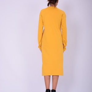 Sweatshirt dress.Women dress.Yellow cotton dress.Dress with zippers.Long sleeved dress.Knee length dress.Autumn winter dress.Dresses 275QC image 7