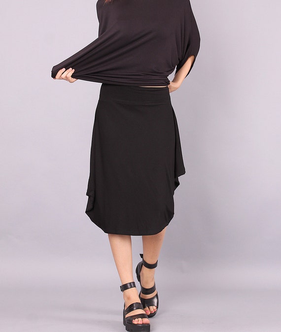 Skirt, Extravagant skirt, knee length skirt, black skirt, asymmetric skirt , women's skirt, loose skirt,by UrbanMood, CO-BEBA2-VL