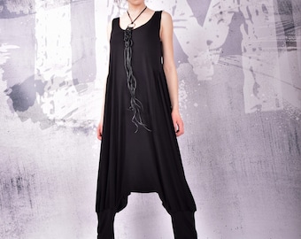 Sleeveless jump suit,Jump suit, Plus size jump suit, Over sized jump suit, Black loose union suit, Low crotch, by UrbanMood,UM-111-VL