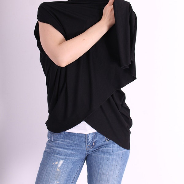Black Printed Wrap Top