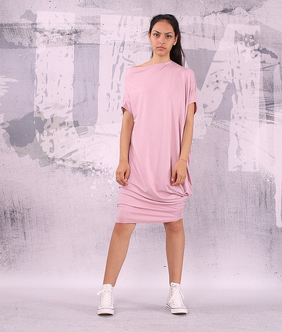 Pink Dress. Loose Tunic. Knee Length Dress. Long Top. Long Tunic. Short Sleeved Dress. Plus Size Dress. Custom Dress. Midi Dress. UM-036-VL