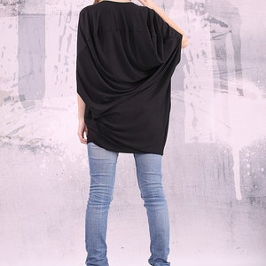 Extravagant black top, loose tunic, short sleeved top - UM-042-VL