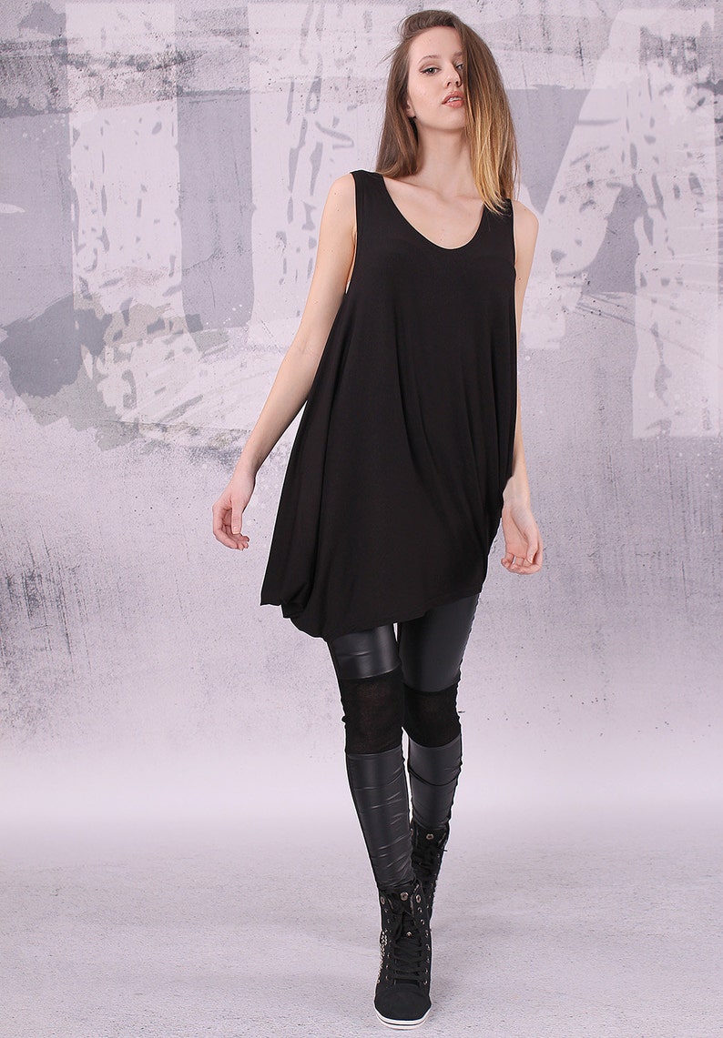 Asymmetrical Black Sleeveless Tunic Top Loose Tunic Tank Top Etsy