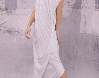 White loose maxi dress with very short sleeves, plus size dress, oversized tunic dress, long tunic dress, white caftan,kaftan,  - UM-028-VL