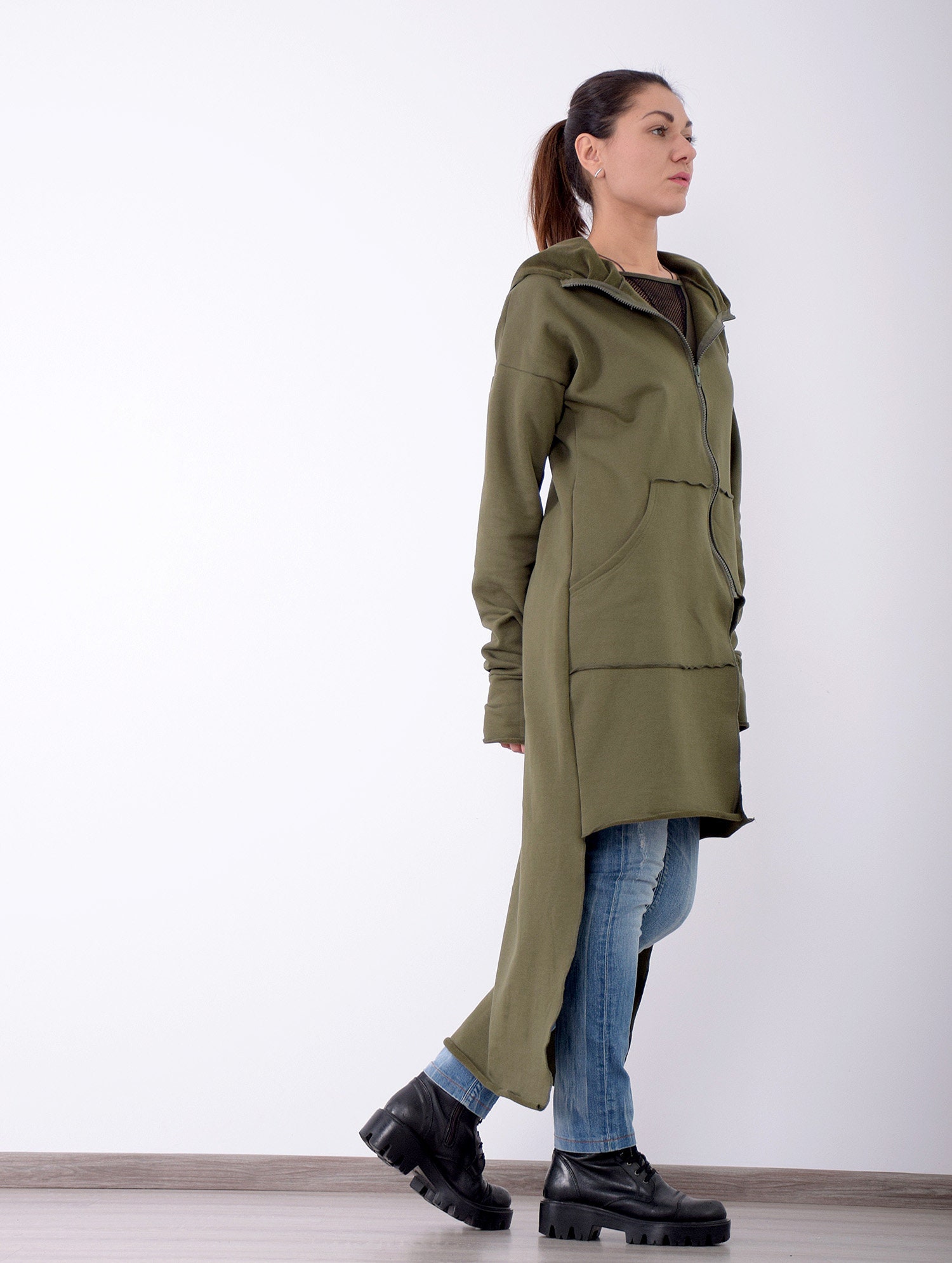 Extra Long Sweatshirt, Coat With Pockets, Long Sleeved