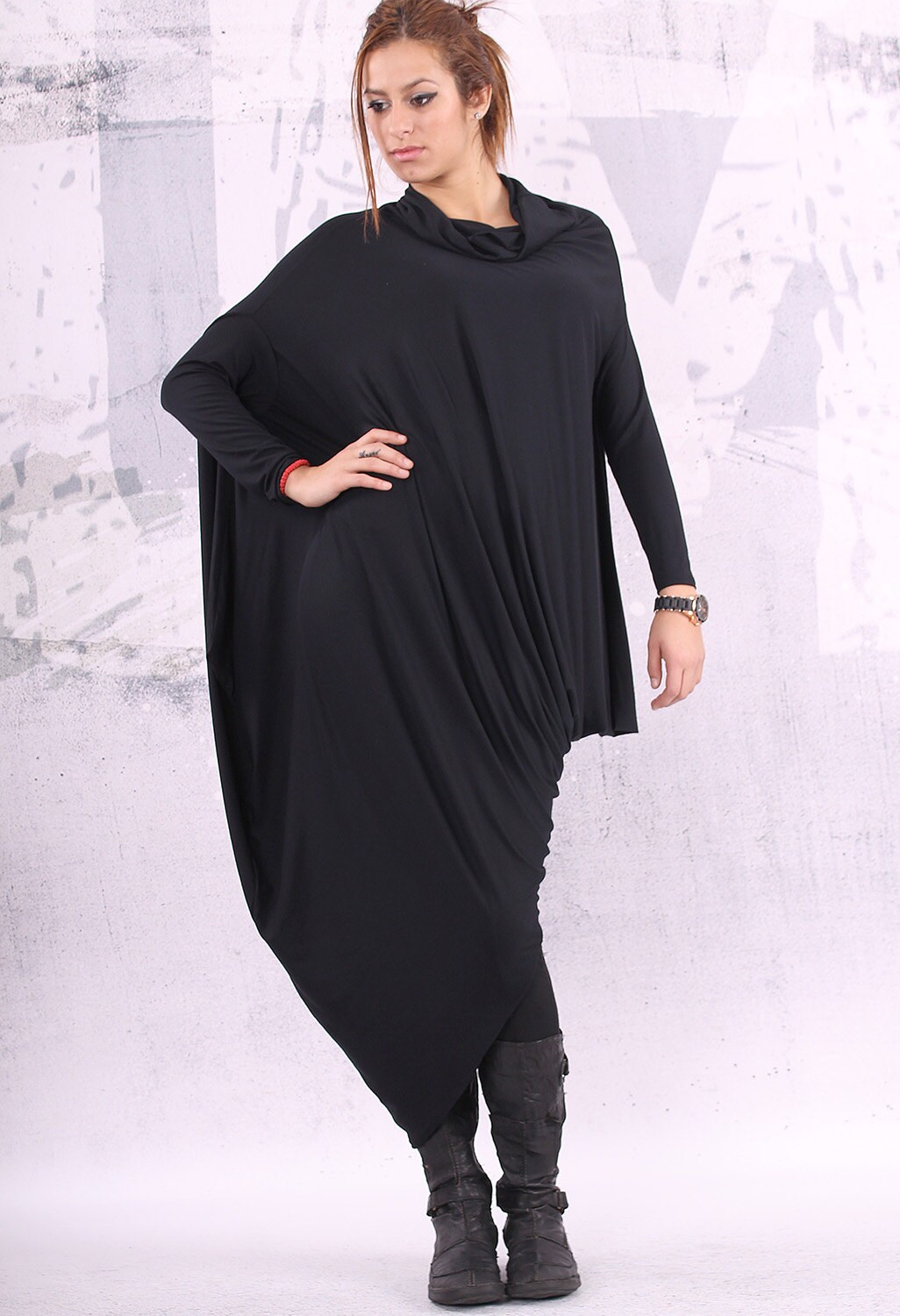Black Dress/ Extravagant Dress/ Asymmetric Tunic Dress Plus - Etsy