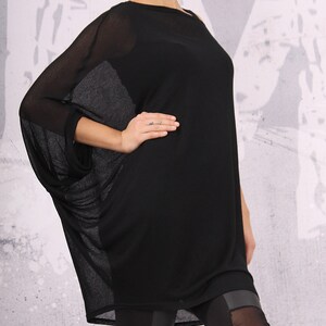 Knit tunic, cotton top, asymmetric black tunic, knit cotton top, loose tunic, plus size top, loose top, oversize top, urbanmood -UM-KC003-CO