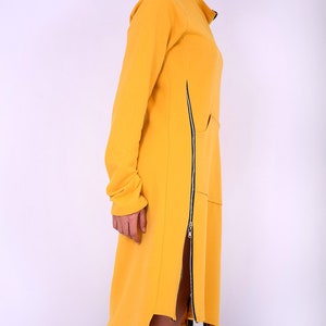 Sweatshirt dress.Women dress.Yellow cotton dress.Dress with zippers.Long sleeved dress.Knee length dress.Autumn winter dress.Dresses 275QC image 10