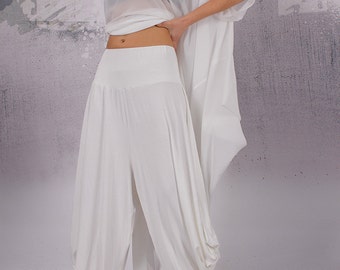 Pants, White pants, wide skirt pants, long wide pants, urban pants, harem pants, plus size pants, wide pants, long pants, TA011VL