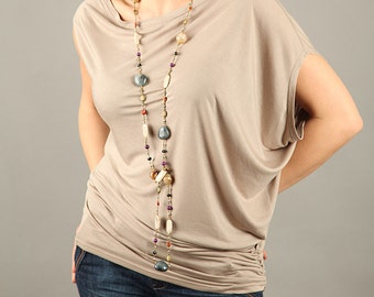 Blouse, Tunic, Top, Blouse asymmetric sleeves, T-shirt, Top,summer top,thin fabric top,beige top,short top,beige shirt UrbanMood ,CO-DIVA-VL