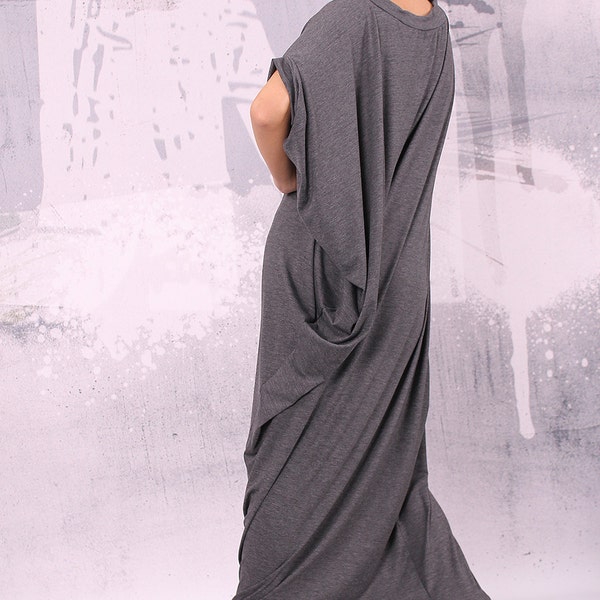 Gray dress, extravagant dress, loose long dress, asymmetric dress, plus size tunic, oversize maxi dress, loose dress - UM-012-VL