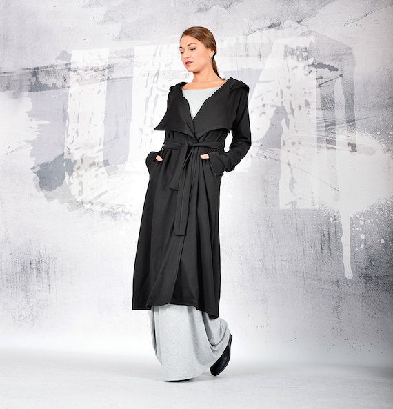 Black Coat, Long Coat, Winter Coat, Woman Coat, Spring Coat, Plus Size Coat, Loose Coat, Black Women's Jacket, Long Jacket, Blazer, UM207PU