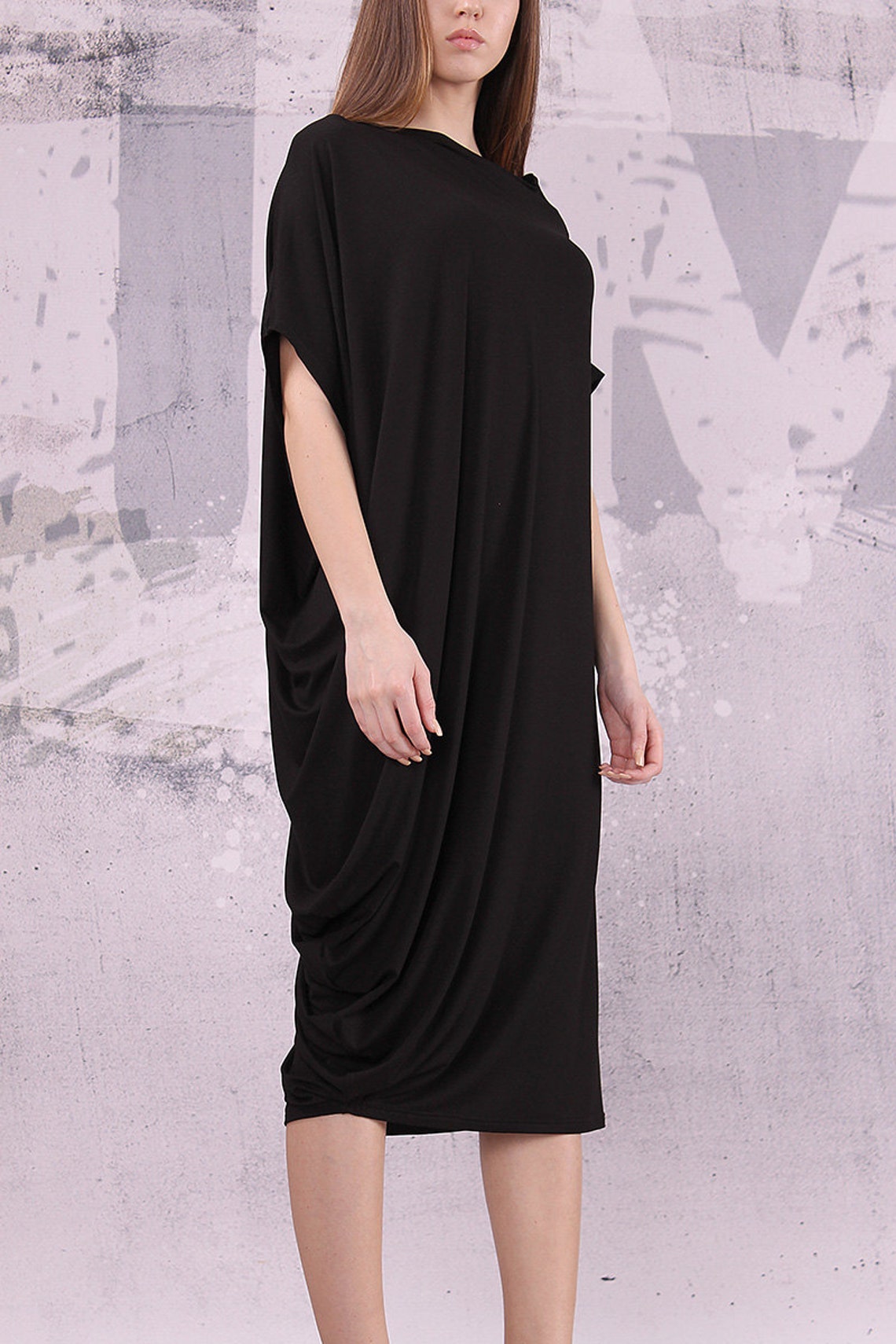 Black Dress Loose Dress Knee Lenght Dress Long Top Loose | Etsy