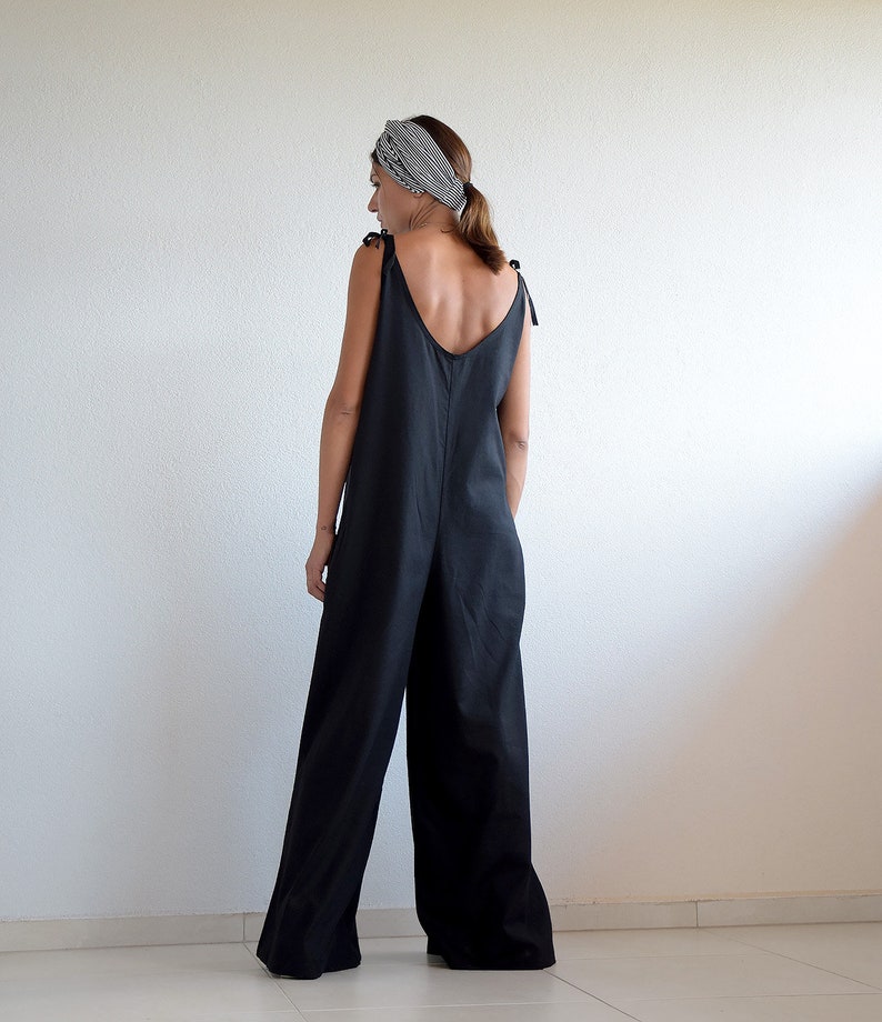 Black linen jumpsuit, Sleeveless jumpsuit, Jump suit, Plus size jump suit, Over sized jumpsuit, Loose union suit, by UrbanMood,UM249LN image 9