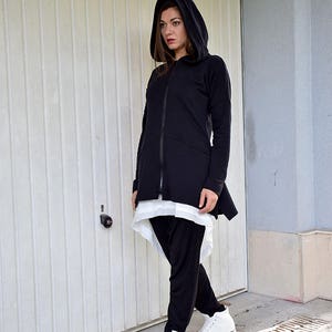 Extravagant black hoodie. Plus size. Quilted cotton jacket. Black sweatshirt. Black blazer. Hoodie. Black hoodie. Urbanmood. Um-188-QC image 6