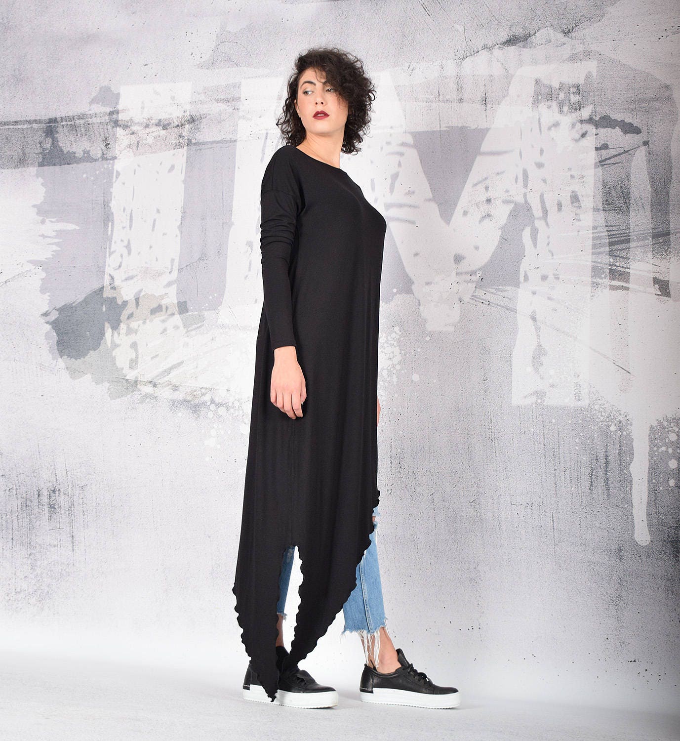 Woman Black Tunic, Black Long Tunic, Black Top, Casual Top