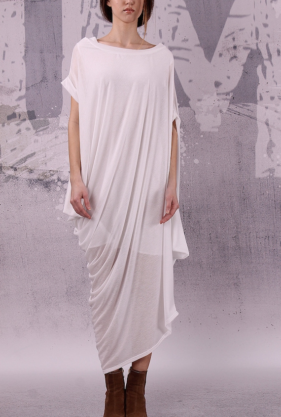 White Loose Asymmetrical Maxi Dress With Short Sleeves / Plus Size Dress /  Oversized Tunic Dress / Long Tunic Dress / - 029 - Etsy