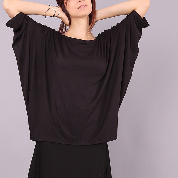 Tunic, Black top, loose blouse, loose tunic, oversized tshirt by UrbanMood - CO-TITA-VL