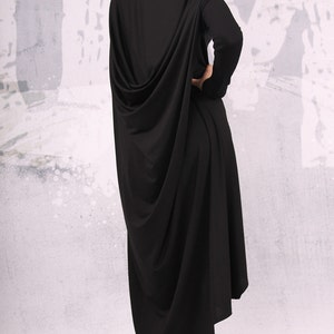 Black extravagant asymmetrical loose tunic dress, plus size tunic, over sized dress, long sleeved dress, UM-CL007-VL image 5