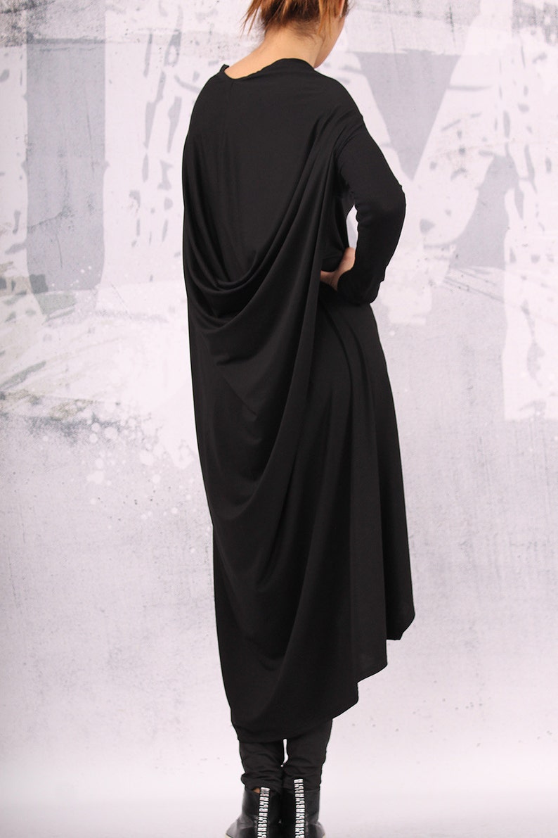 Black extravagant asymmetrical loose tunic dress, plus size tunic, over sized dress, long sleeved dress, UM-CL007-VL image 5