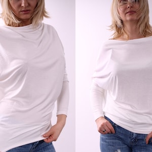 Blouse, white top, loose blouse, long sleeves top, loose top, oversized tshirt by UrbanMood - CO-JUDY2-PT