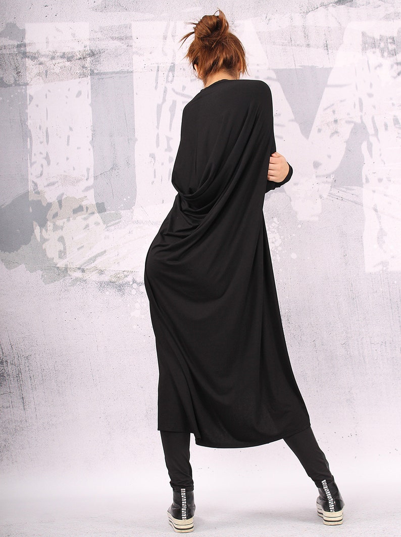 Black extravagant asymmetrical loose tunic dress, plus size tunic, over sized dress, long sleeved dress, UM-CL007-VL image 6