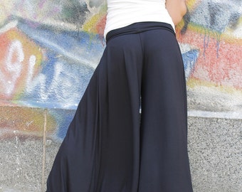 Pants. Black pants. Wide skirt pants. Long wide pants. Extra long pants. Casual pants. Jersey pants. Plus size pants. CO-ANNY-VL