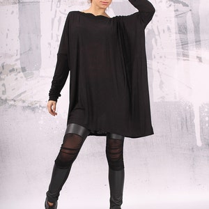 Black top/ extravagant tunic, asymmetric tunic dress, plus size tunic, oversize dress, long sleeved tunic,  - UM-FL003-FL