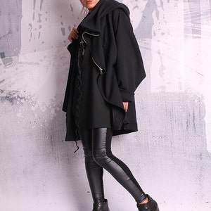 Extravagant black coat, quilted cotton jacket, black sweatshirt, black blazer, hoodie,cotton coat, jacket with hood, loose fit UM-050-QC image 5