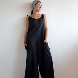 Black linen jumpsuit, Sleeveless jumpsuit, Jump suit, Plus size jump suit, Over sized jumpsuit, Loose union suit, by UrbanMood,UM249LN image 8