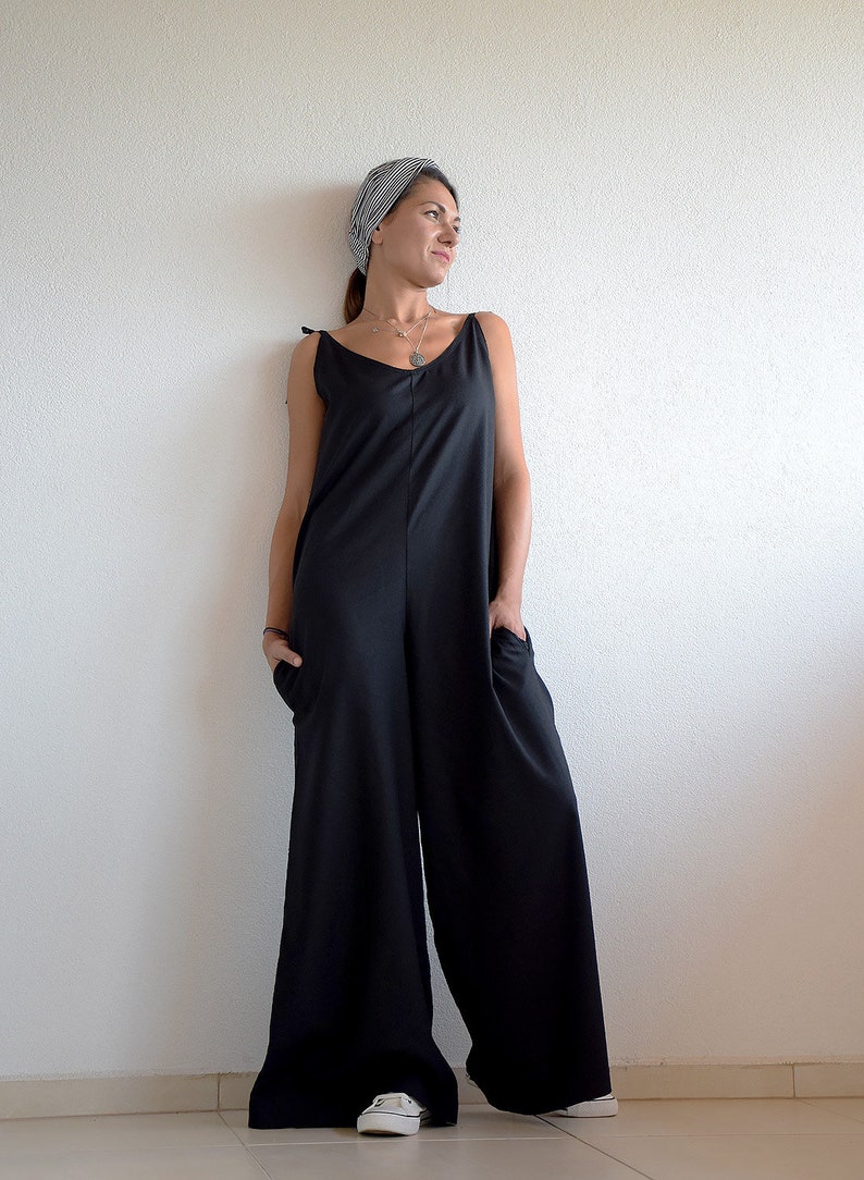 Black linen jumpsuit, Sleeveless jumpsuit, Jump suit, Plus size jump suit, Over sized jumpsuit, Loose union suit, by UrbanMood,UM249LN image 8