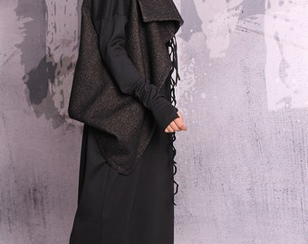 Extravagant vest / asymmetric vest / sleeveless black coat / sleeveless vest / wool vest - UM-047-WO