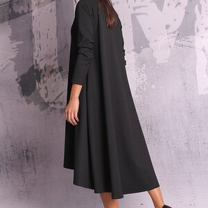 A line dress. Loose tunic. Maternity dress. Tunic dress. Long sleeved dress. Black tunic. Black dress. UM-049-PU image 5