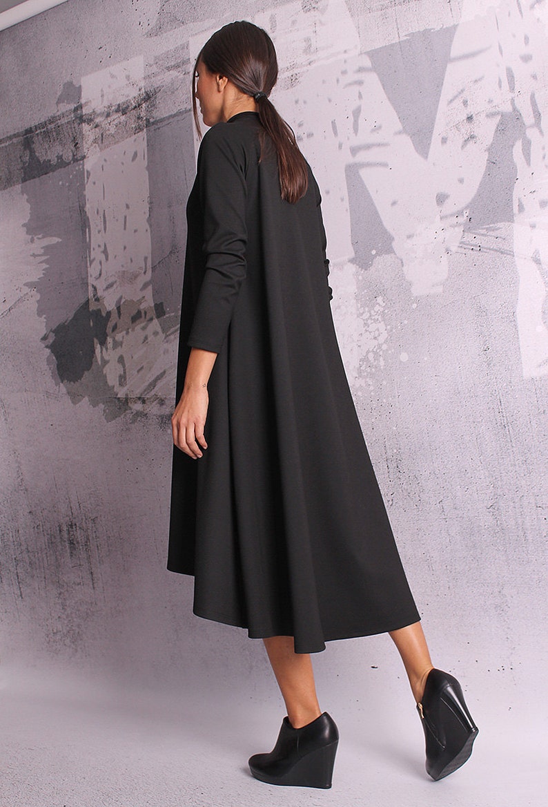 A line dress. Loose tunic. Maternity dress. Tunic dress. Long sleeved dress. Black tunic. Black dress. UM-049-PU image 5