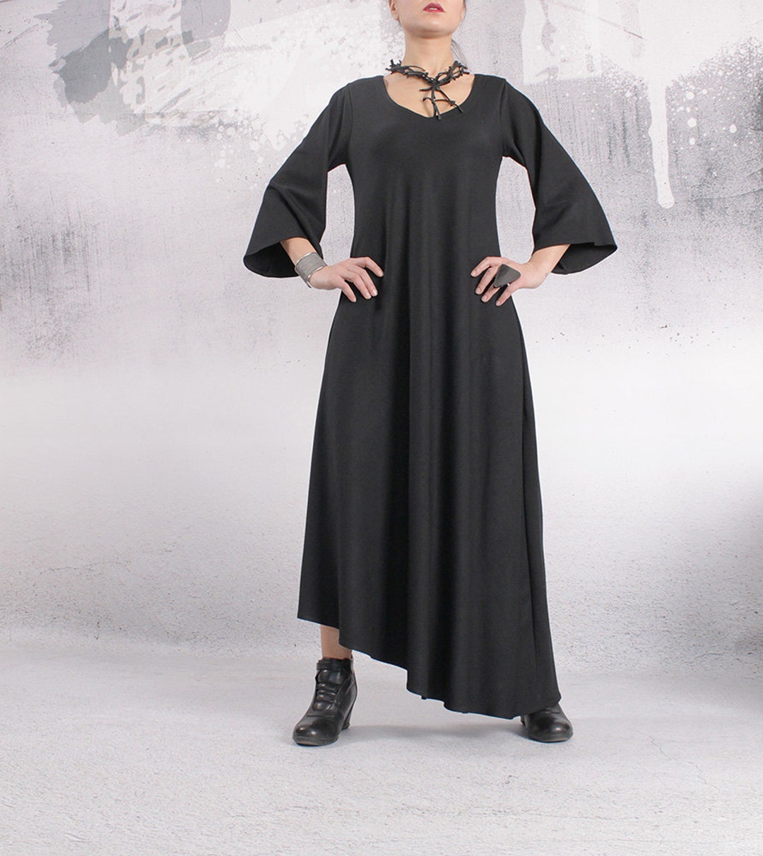 Black Dress asymmetric Dressmaxi Dresslong Dress 3/4 - Etsy