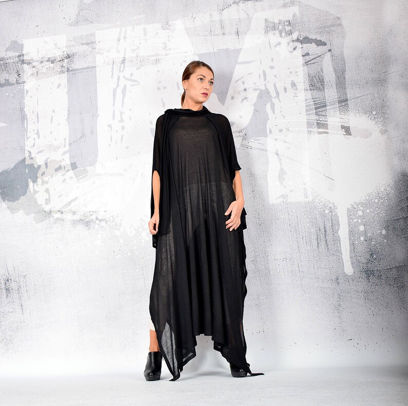 Women's Black Sheer Cape Tunic Black Cape Transparent Etsy