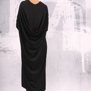 Black extravagant asymmetrical loose tunic dress, plus size tunic, over sized dress, long sleeved dress, UM-CL007-VL image 1