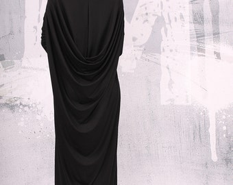 Black extravagant asymmetrical loose tunic dress, plus size tunic, over sized dress, long sleeved dress,  - UM-CL007-VL
