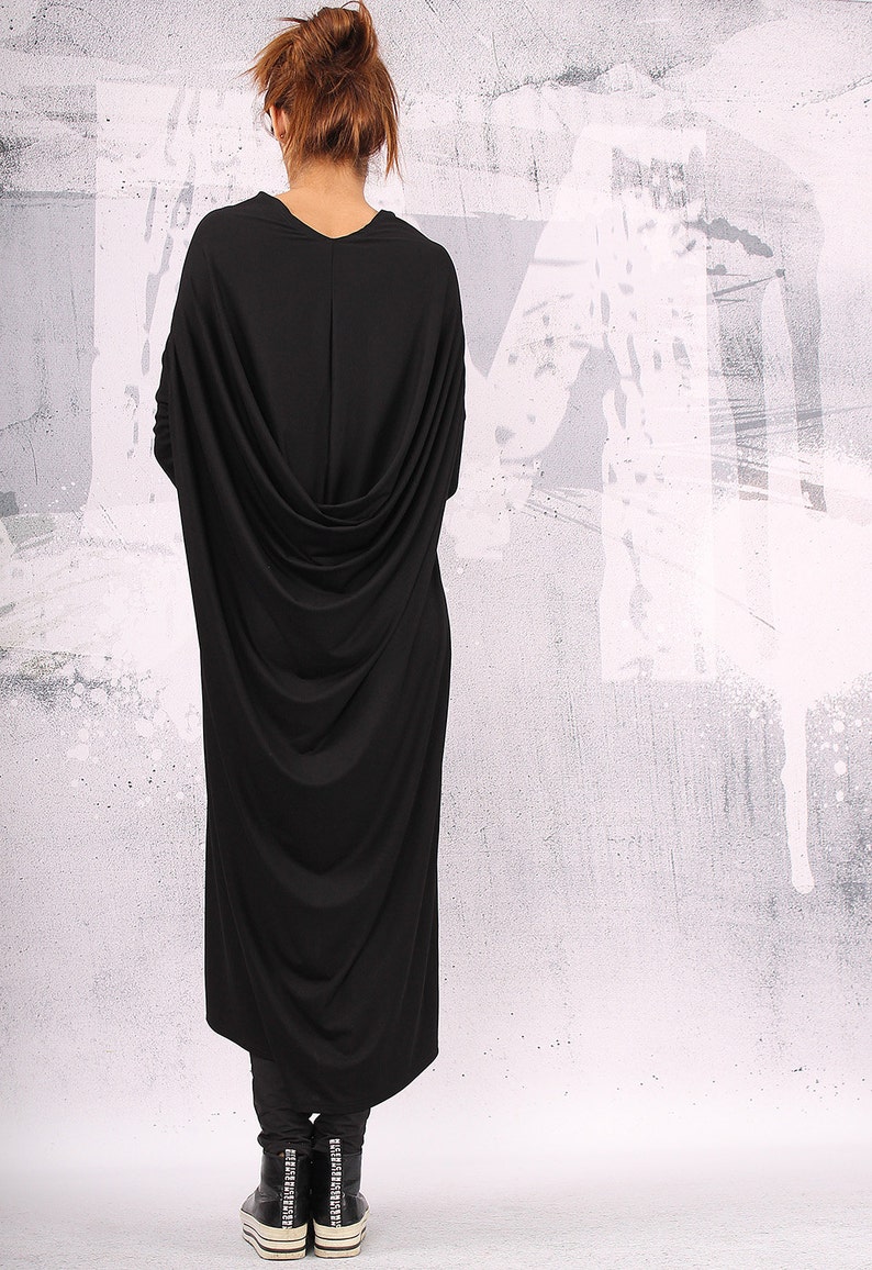 Black extravagant asymmetrical loose tunic dress, plus size tunic, over sized dress, long sleeved dress, UM-CL007-VL image 1