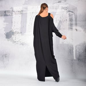 Black long dress, loose dress, maxi dress, black dress, long sleeves dress, bare shoulder dress, asymmetric dress, plus size dress UM215VL image 10