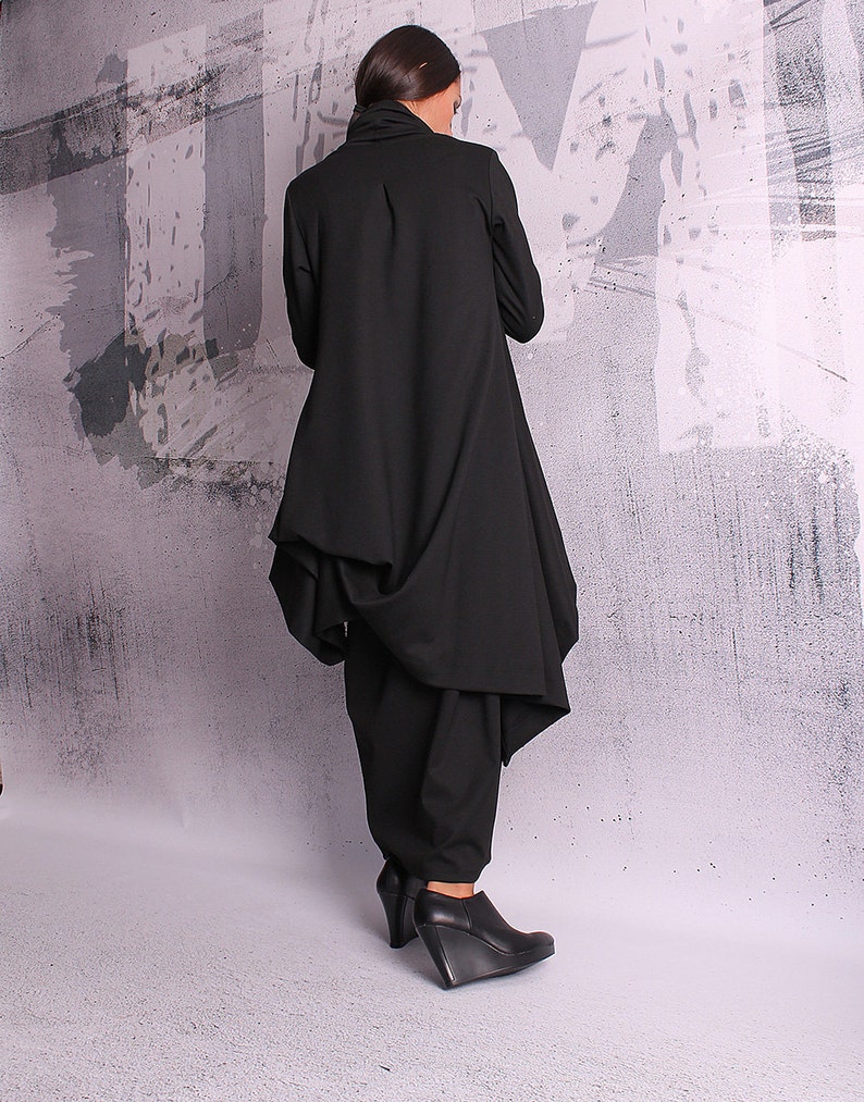 Extravagant black coat, asymmetric jacket, woman coat, black vest, black blazer, asymmetric coat UM-048-PU image 3