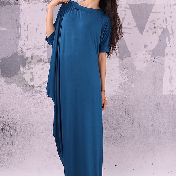 Robe longue asymétrique bleue extravagante lâche, robe maxi surdimensionnée, robe ample, robe taille plus personnalisée, robe kaftan maxi, UM-012-VL