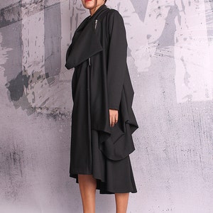 Extravagant black coat, asymmetric jacket, woman coat, black vest, black blazer, asymmetric coat UM-048-PU image 4