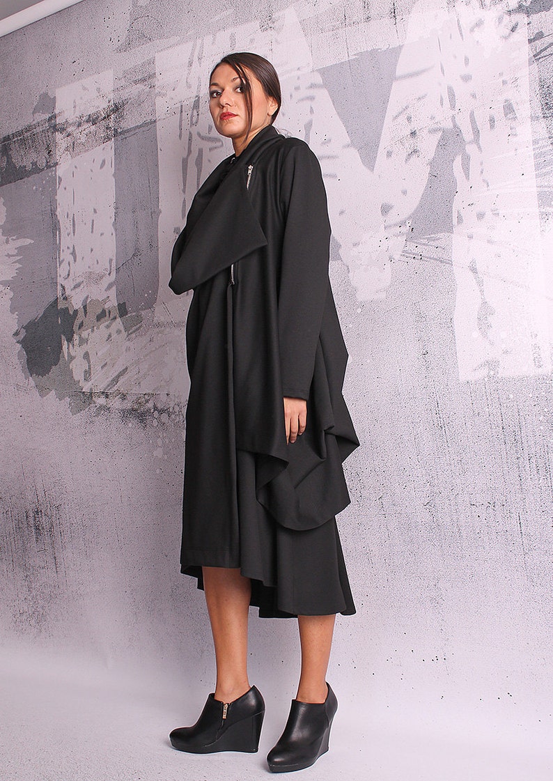 Extravagant black coat, asymmetric jacket, woman coat, black vest, black blazer, asymmetric coat UM-048-PU image 4