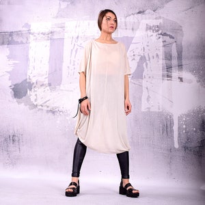 Tunic, Top, Ecru top, Knit cotton top, asymmetric black tunic, knit cotton top, loose tunic, plus size tunic, loose top - UM-156-CO